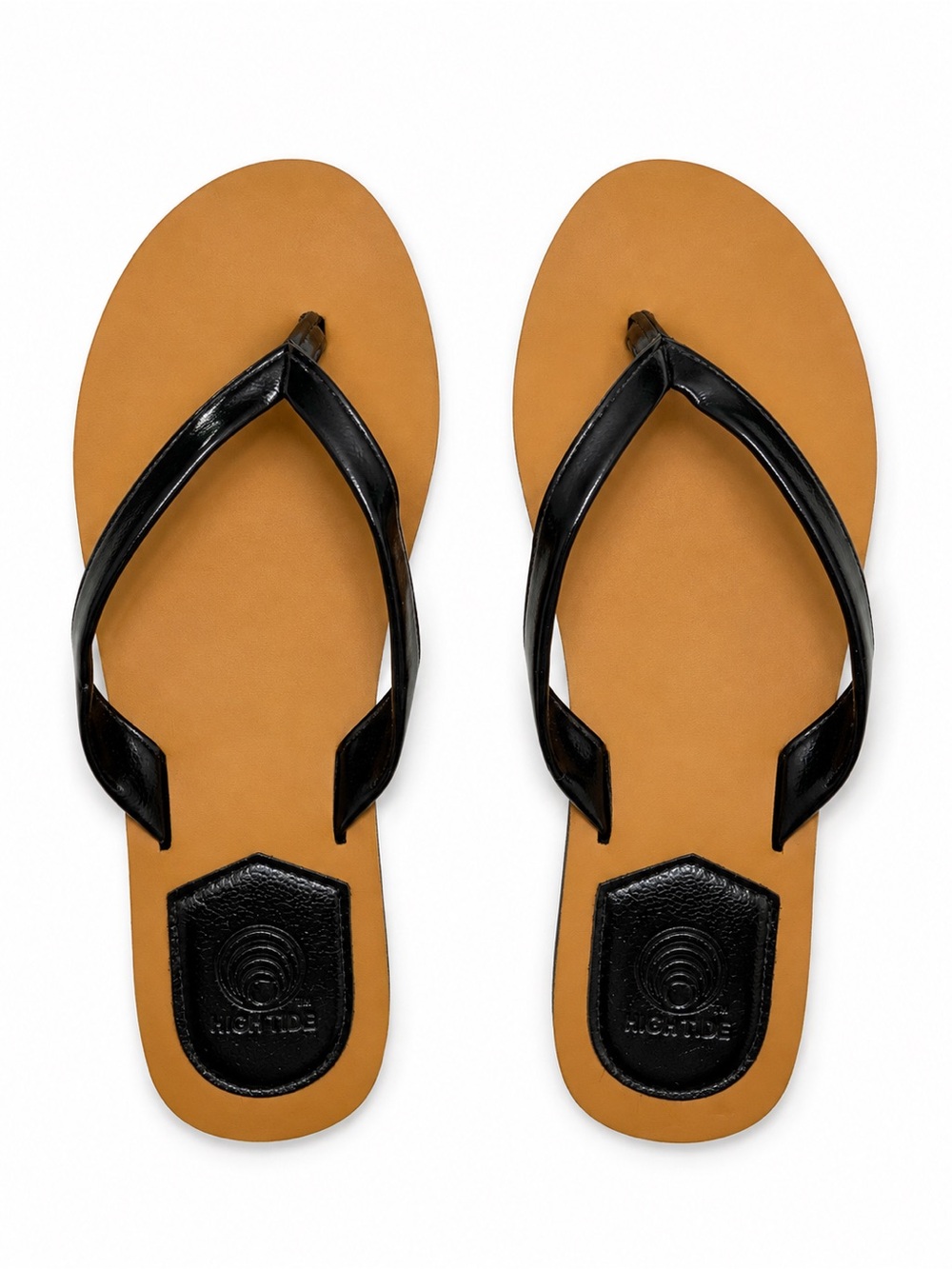 High Tide Footwear Tan Black Leather Flip Flop Sandals Size 10